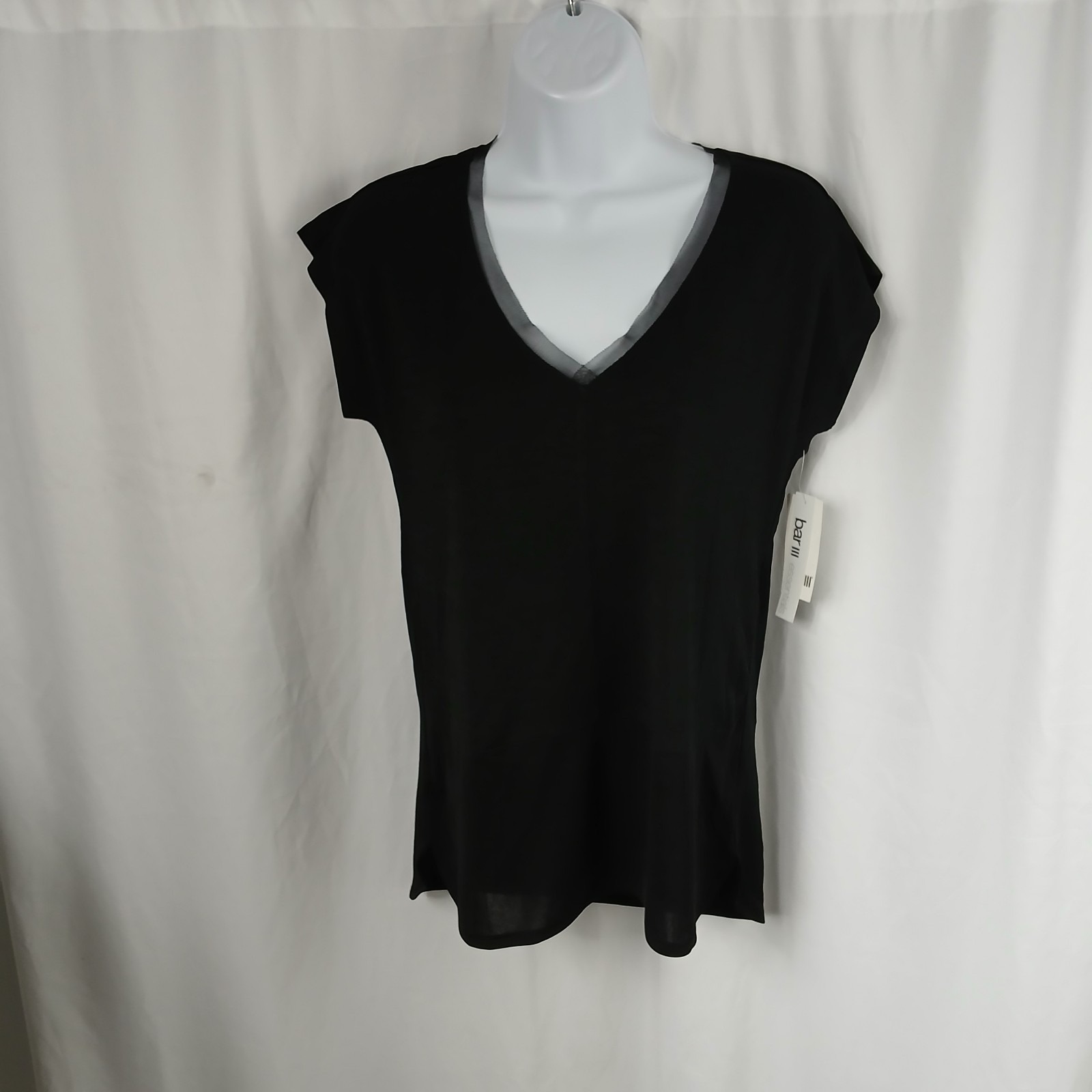 Bar Iii V Neck Cap Sleeve Pullover T Shirt Black Womens Size Xxs
